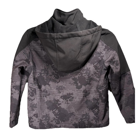 Snozu Jacket Youth Small 7/8 Black Gray Camo Hooded Softshell Fleece Lined - Picture 7 of 9